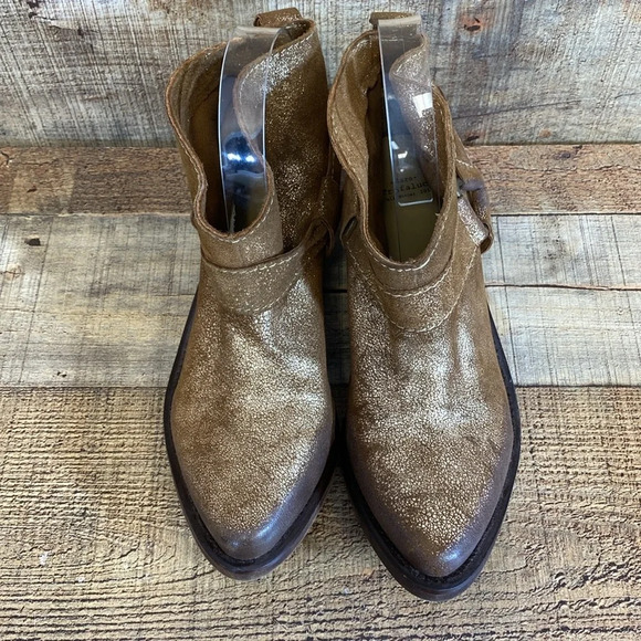 Zara Trafaluc Ankle Boots Womens‎ Size 36 US 5.5 Brown Gold Pointed Western Pull - Picture 4 of 14